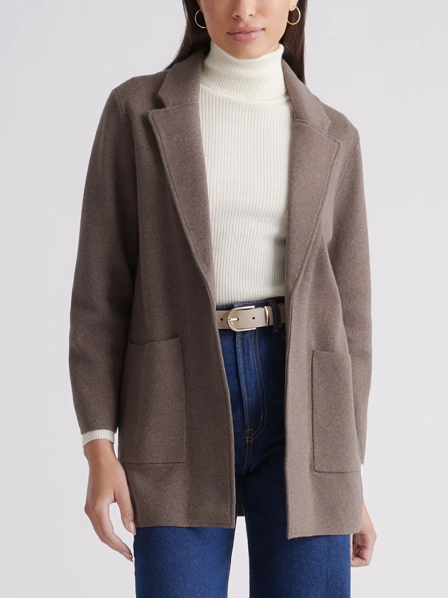 Quince 100% Organic Cotton Knit Blazer Heather Brown Office Buisness Casual Xl